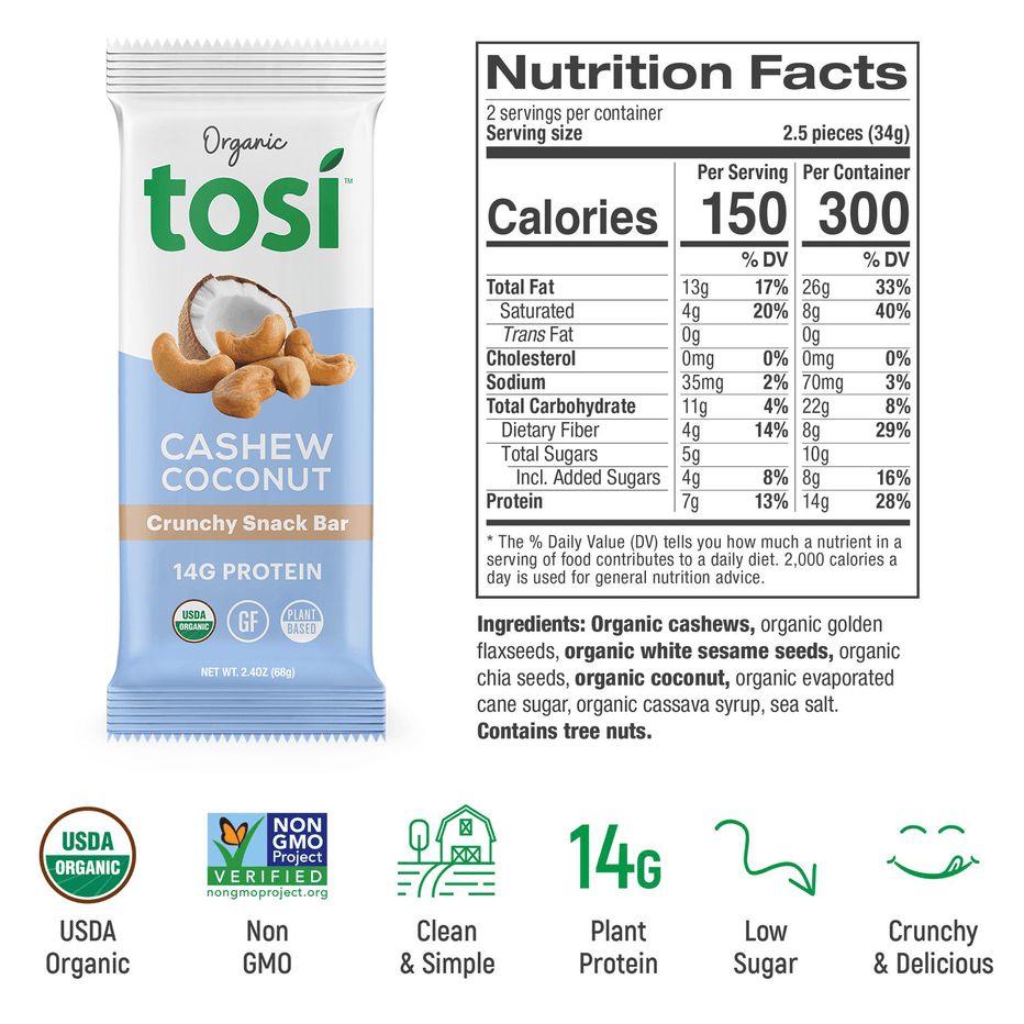 Tosi PlantBased Protein Bars, SuperBites Nut Bars (12 Pack), Bluebery